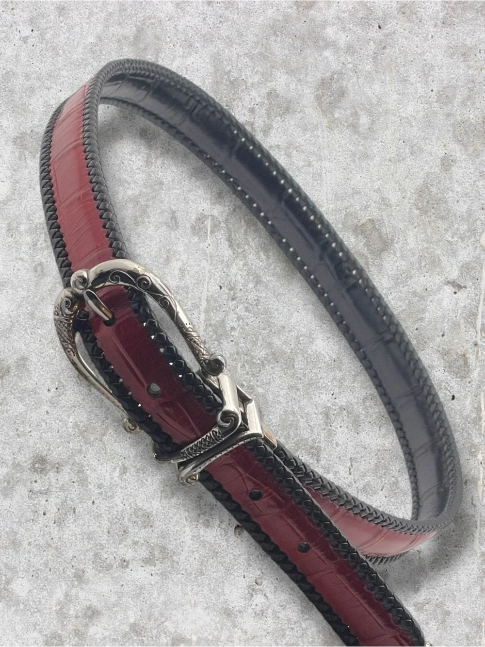 Brighton Reversible Red and Black Croc Leather Embossed Belt Size M - 32